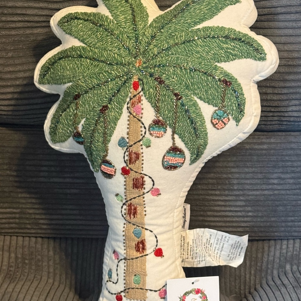 Tommy Bahama Green and Cream Palm Tree Holiday Pillow
